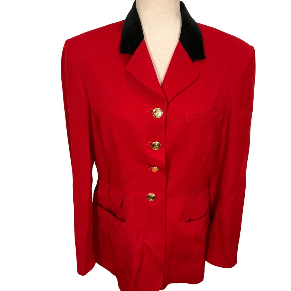 Lauren Ralph Lauren Blazer Women 14 Red Gold Buttons Velvet Equestrian English